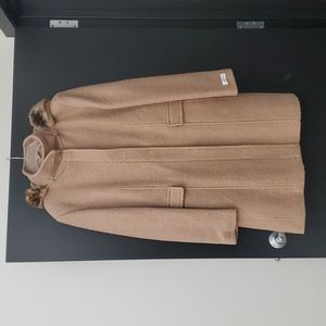 NEW Calvin Klein Walker Wool Coat with Faux Fur Camel Size XL